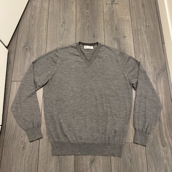 Brunello Cucinelli Cashmere Wool Blend V-Neck Sweater Size L - Picture 2 of 11